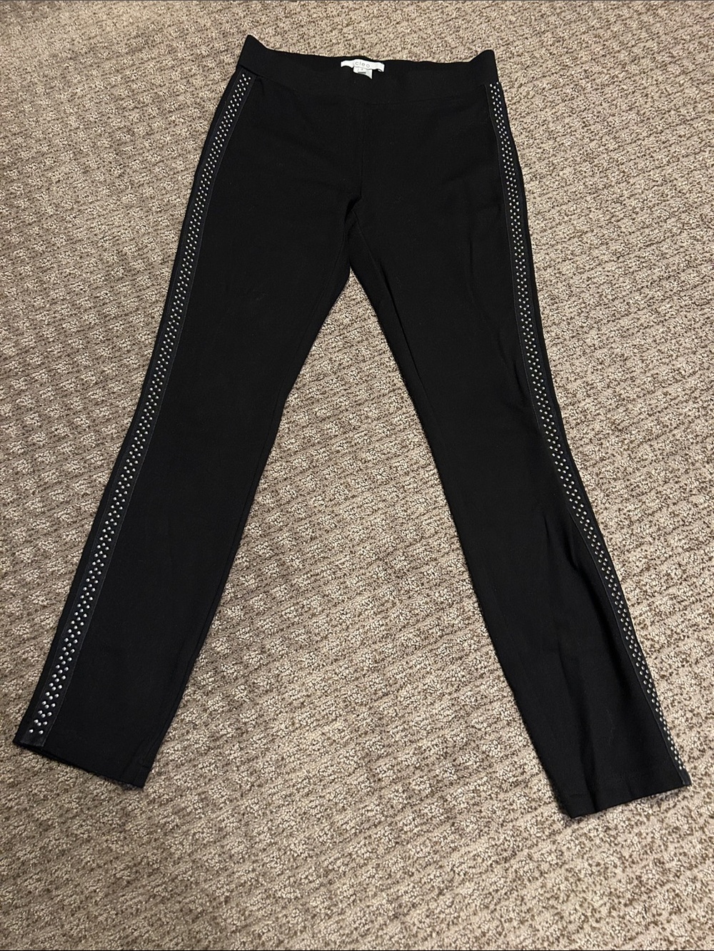 cleo Black Studded Side-Stripe Leggings